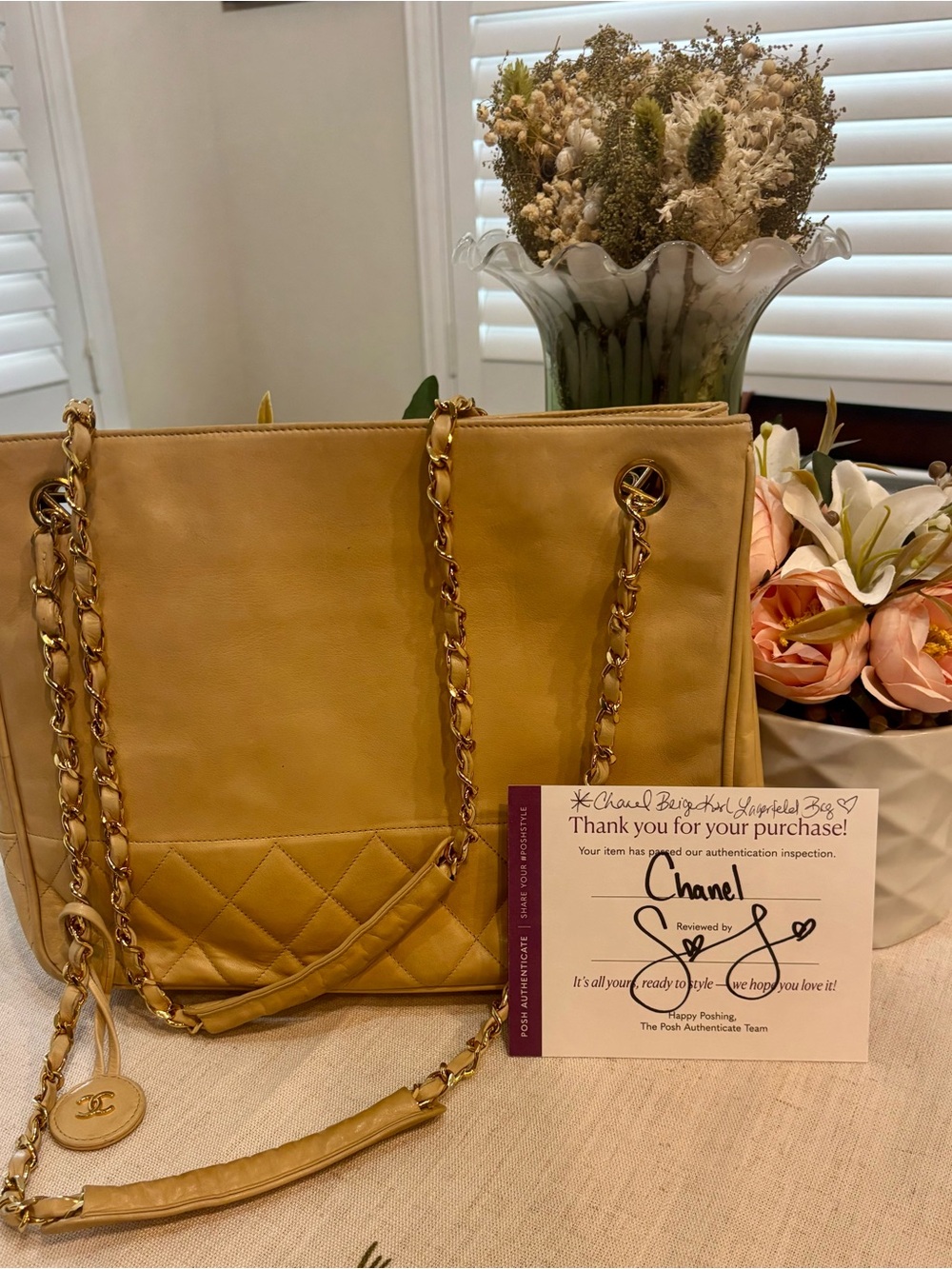 AUTHENTIC, Chanel Quilted Leather Chain Shoulder Tote by Karl Lagerfeld